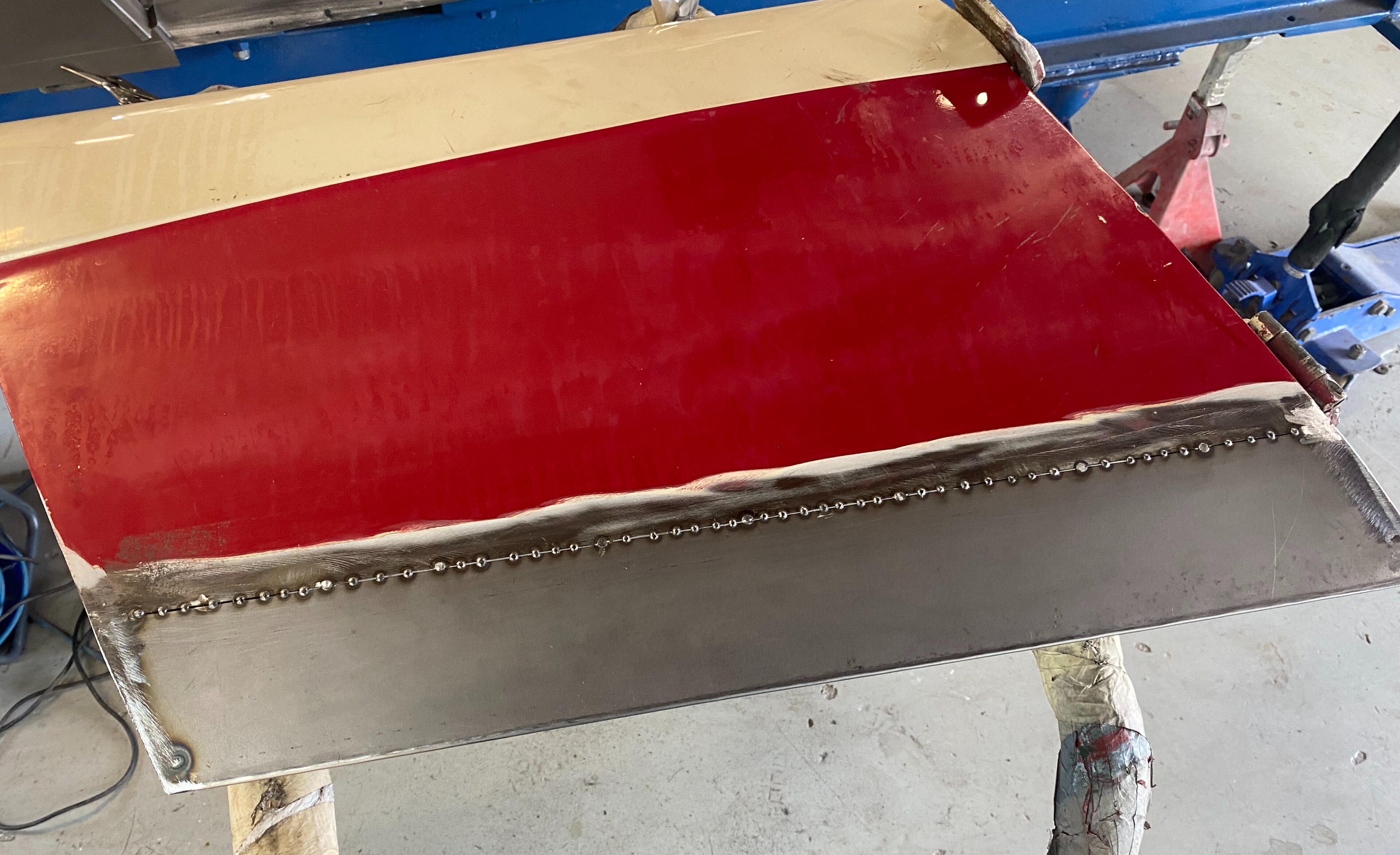 Austin Healey localised door skin repair in progress